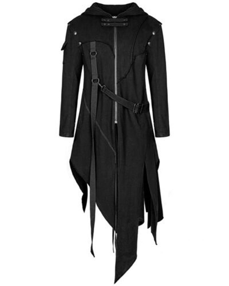 Men’s Gothic Halloween Jacket – Long Black Cosplay Coat with Horror Design