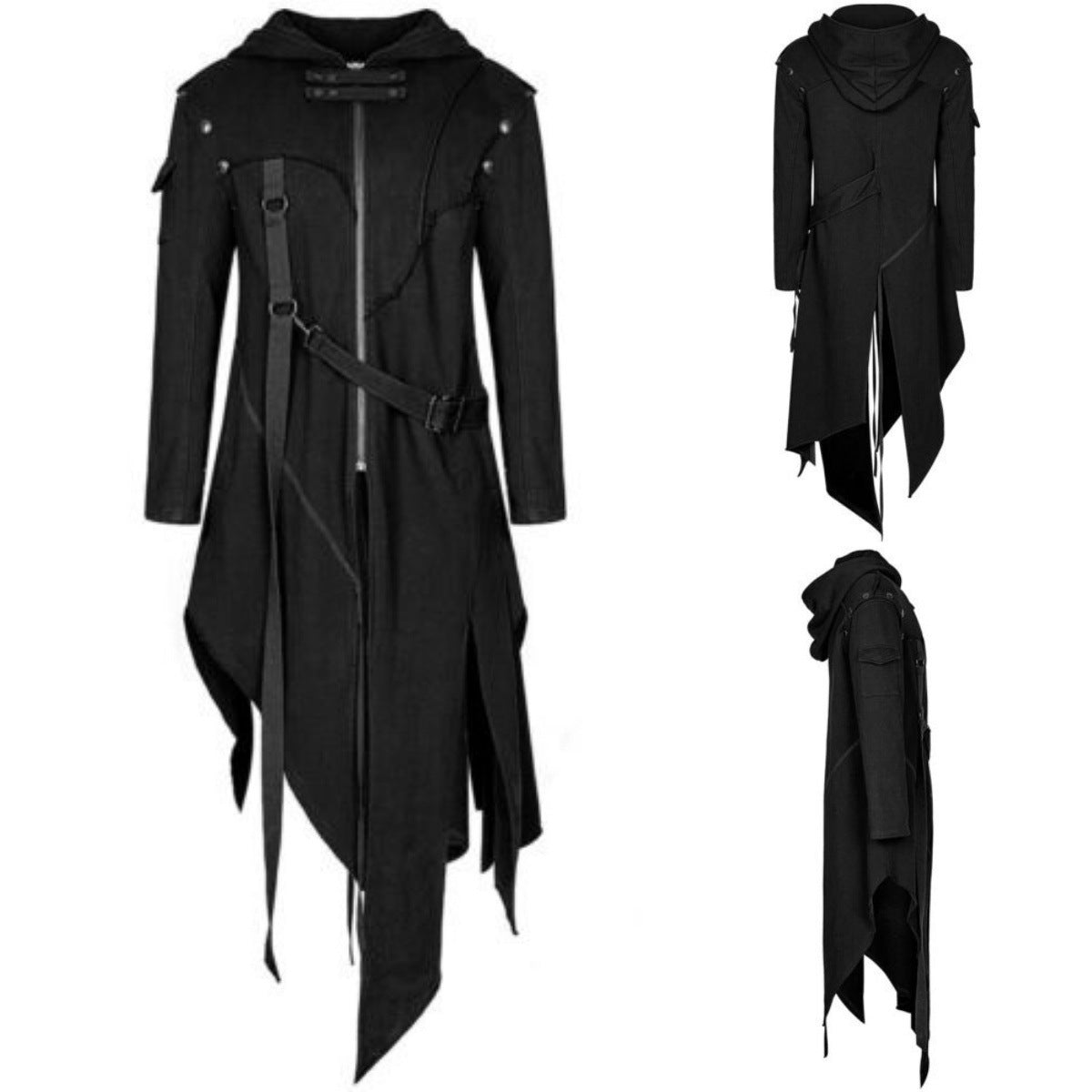 Men’s Gothic Halloween Jacket – Long Black Cosplay Coat with Horror Design