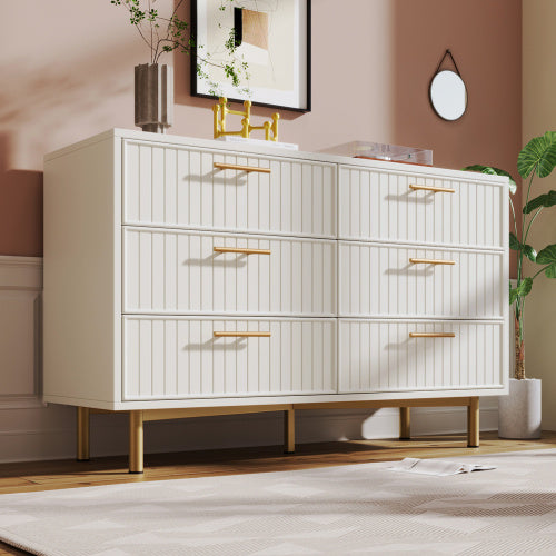 Modern White Sideboard Cabinet – 6 Drawer Storage Chest for Living Room