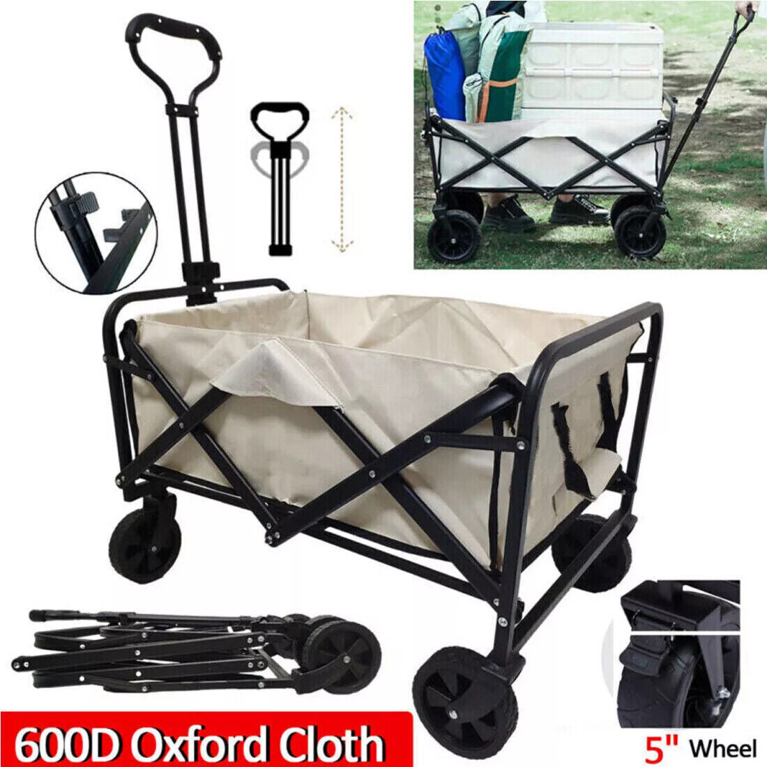Foldable Outdoor Trolley Cart - Heavy-duty for Garden, beach & Camping (UK Stock)