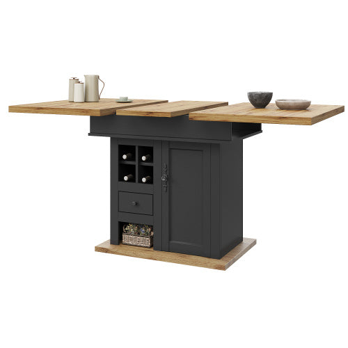 Extendable Telescopic Dining Table – Modern Foldable Kitchen Table with Wine Rack & Drawers