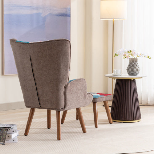 Multicolour Lounge Chair with Footrest – Modern Living Room Armchair & Cushion Set