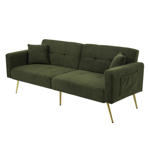 Modern Beige Sofa Bed – Adjustable Backrest Couch with Cushions and Side Pockets
