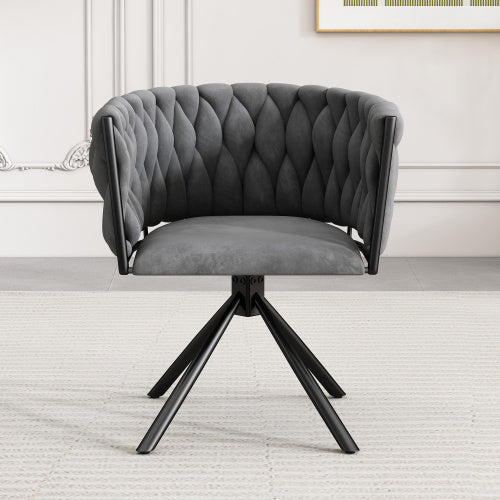 Modern Grey Velvet Swivel Dining Chair with Metal Legs – Luxury Accent Seat