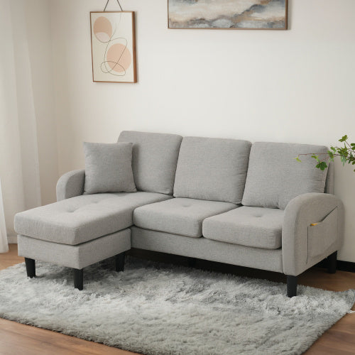 L-Shaped Corner Sofa with Chaise Lounge – 3 Seater Linen Fabric Sofa, Beige