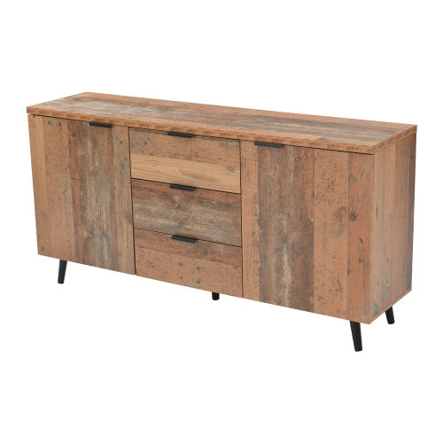 Vintage Sideboard Cabinet – Rustic Brown Storage Unit with Drawers & Adjustable Shelves