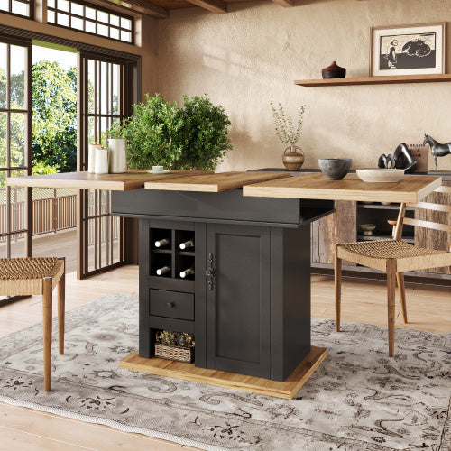 Extendable Telescopic Dining Table – Modern Foldable Kitchen Table with Wine Rack & Drawers