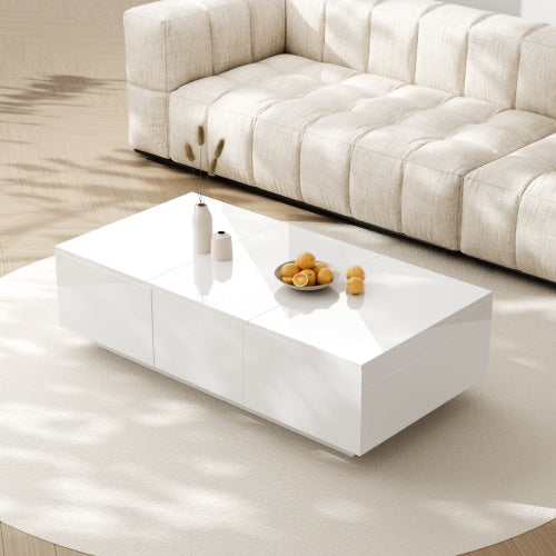 Black High Gloss Coffee Table – Living Room Table with Double Storage Drawers