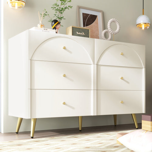 Modern Cream White Sideboard Cabinet – 6 Drawer Chest for Living Room Storage