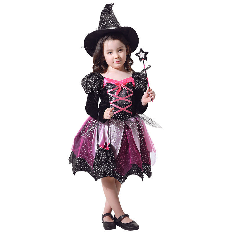 Kids Witch Halloween Costume – Purple Dress with Hat & Trick-or-Treat Bag