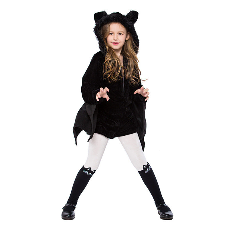 Kids Bat Halloween Costume – Black Cosplay Outfit with Hood & Wings