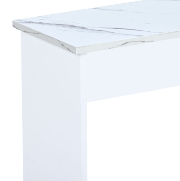 White Dining Table with 2 Benches – Modern Small Space Kitchen Table Set