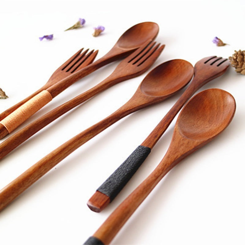 Wooden Cooking Utensils Set – Spoons & Forks for Kitchen Use