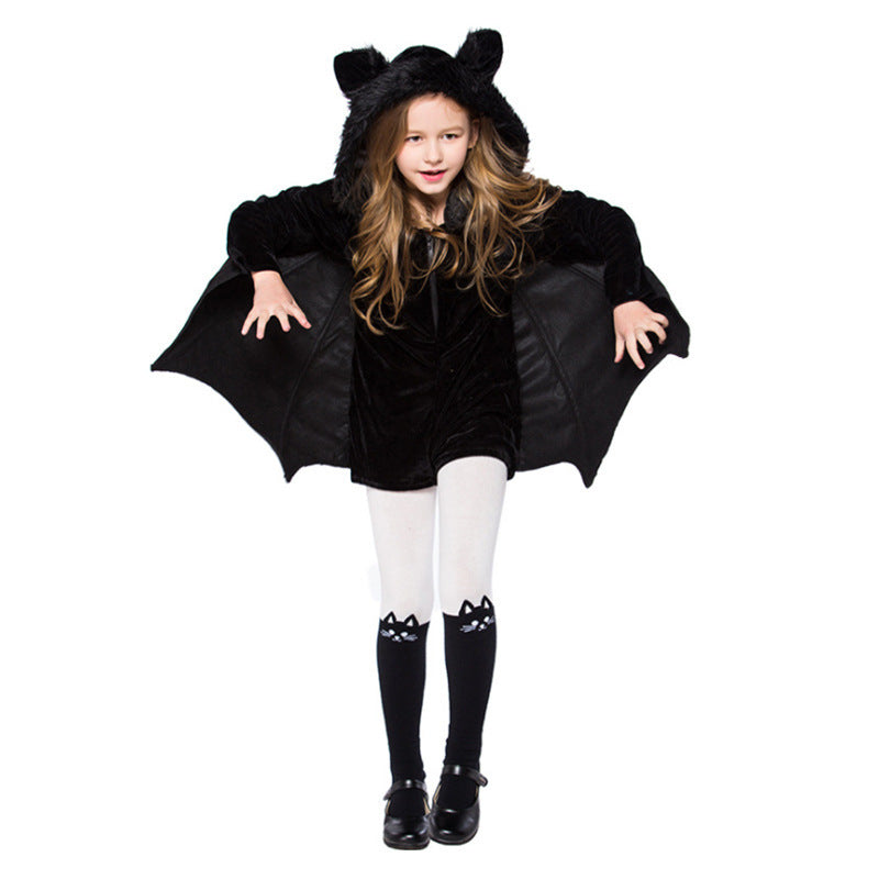 Kids Bat Halloween Costume – Black Cosplay Outfit with Hood & Wings