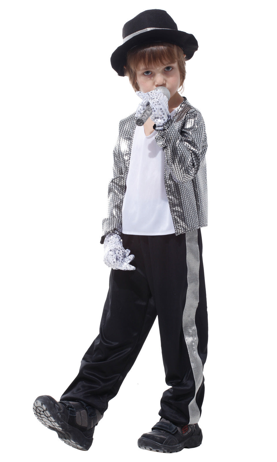 Kids Performer Halloween Costume – Silver Jacket with Hat & Stage Outfit
