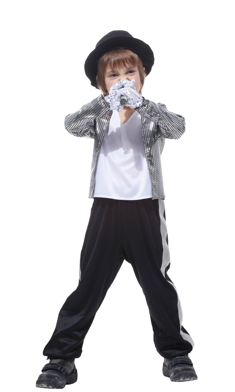 Kids Performer Halloween Costume – Silver Jacket with Hat & Stage Outfit