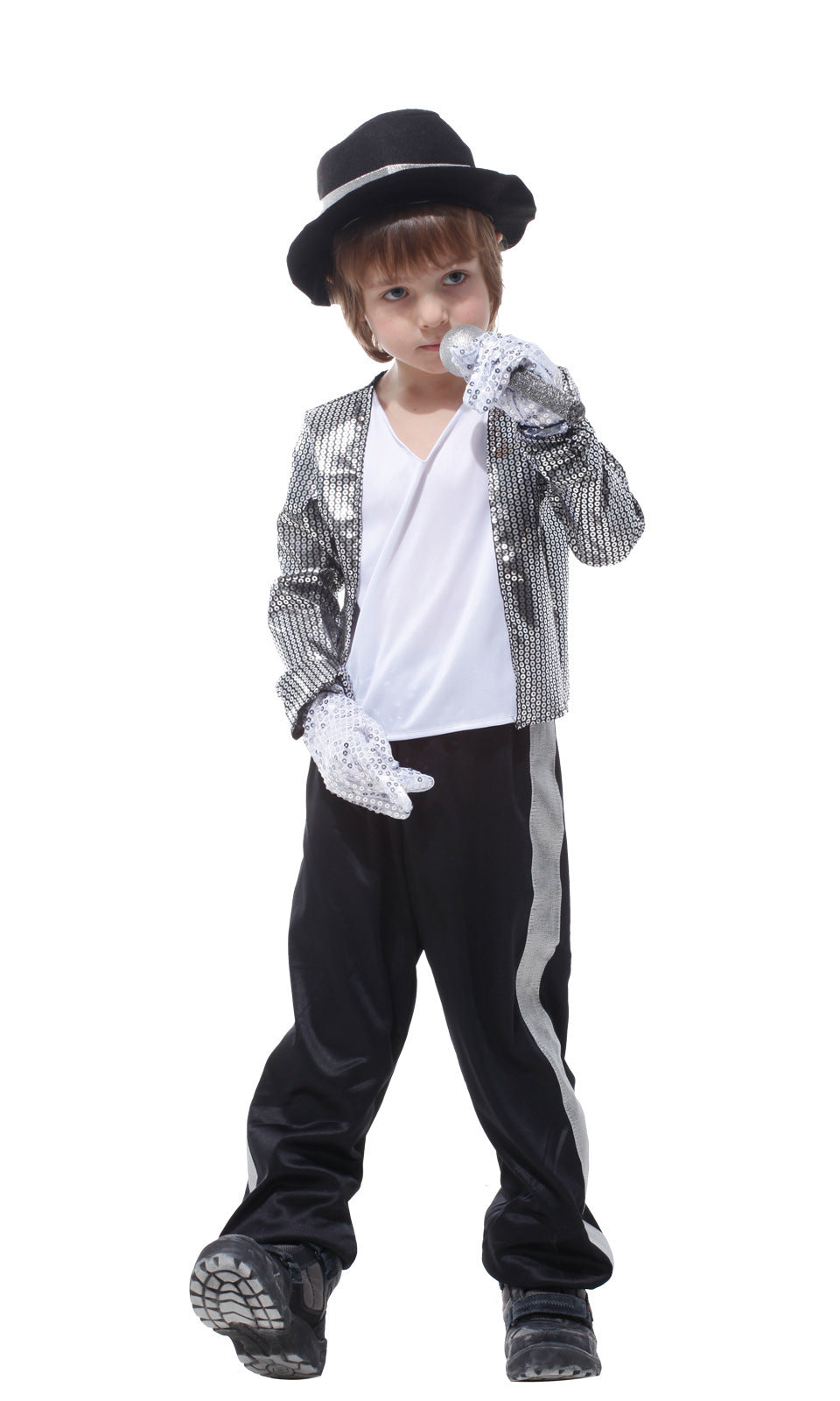 Kids Performer Halloween Costume – Silver Jacket with Hat & Stage Outfit