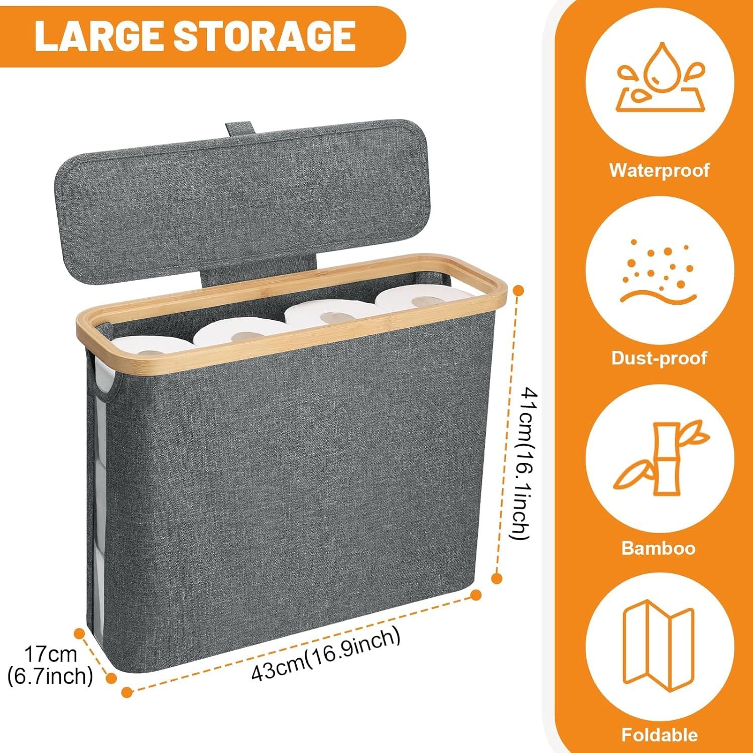 Toilet Paper Storage Basket with Lid – Bamboo Bathroom Organizer Box with Handle