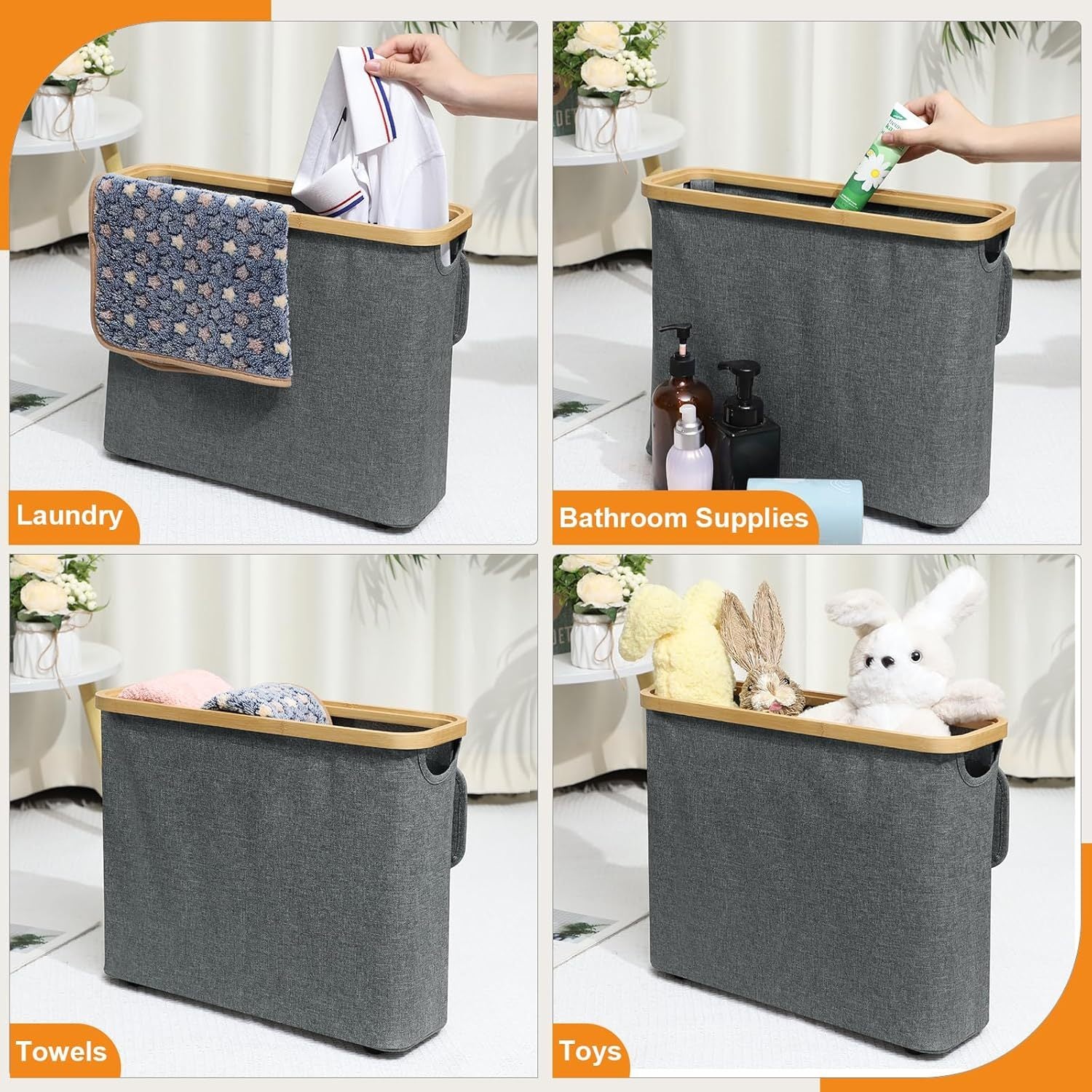 Toilet Paper Storage Basket with Lid – Bamboo Bathroom Organizer Box with Handle