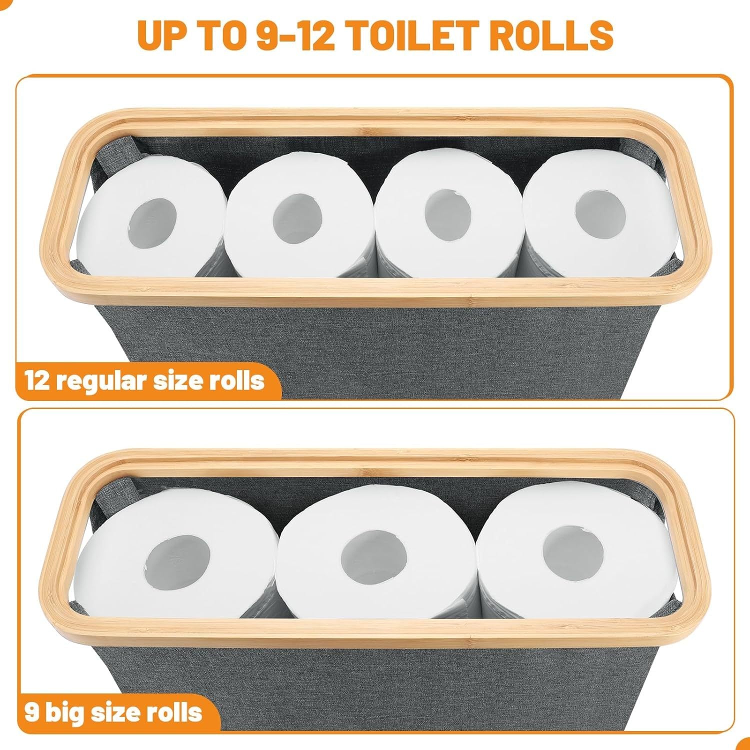 Toilet Paper Storage Basket with Lid – Bamboo Bathroom Organizer Box with Handle