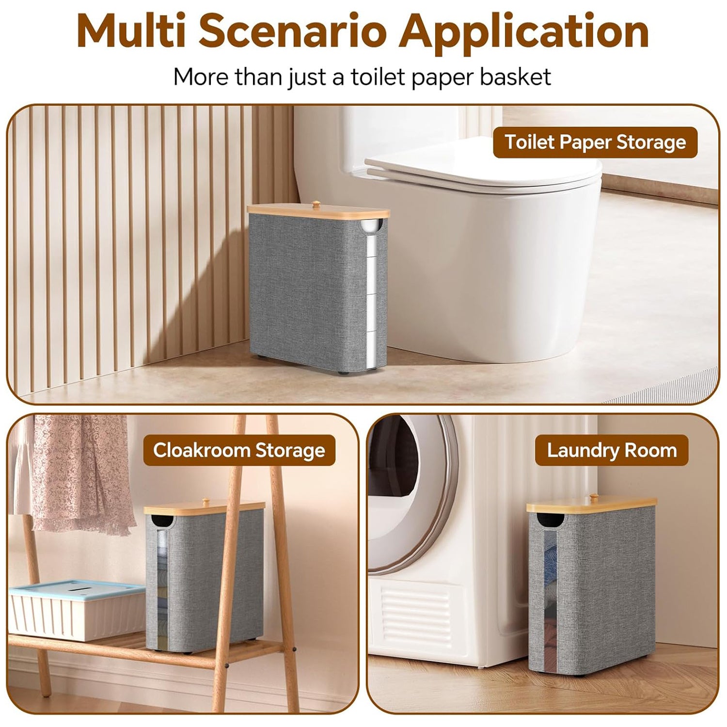 Toilet Paper Storage Basket with Lid – Bamboo Bathroom Organizer Box with Handle