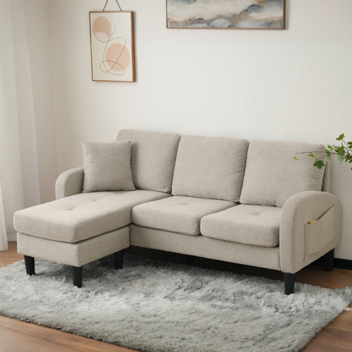 L-Shaped Corner Sofa with Chaise Lounge – 3 Seater Linen Fabric Sofa, Beige