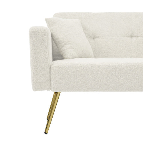 Modern Beige Sofa Bed – Adjustable Backrest Couch with Cushions and Side Pockets