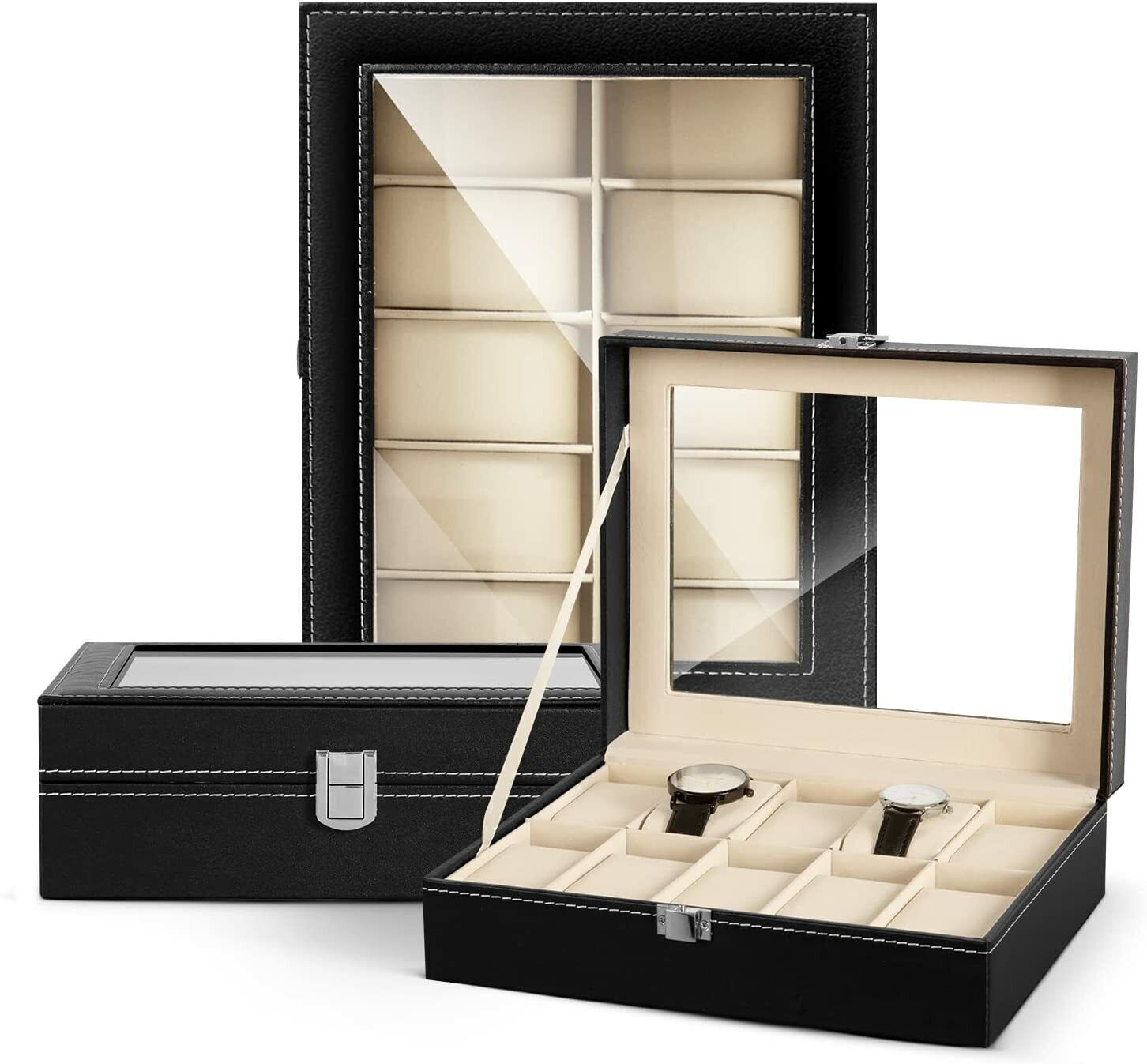 Elegant Leather Watch Box with Lockable Lid Organizer