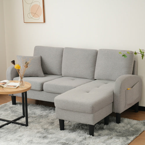 L-Shaped Corner Sofa with Chaise Lounge – 3 Seater Linen Fabric Sofa, Beige