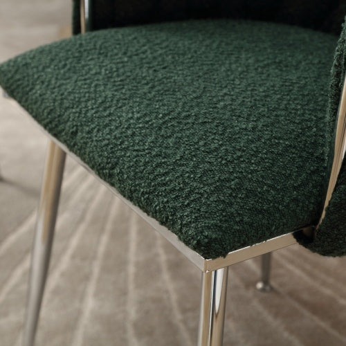 Modern Emerald Velvet Dining Chairs with Silver Legs – Set of 2