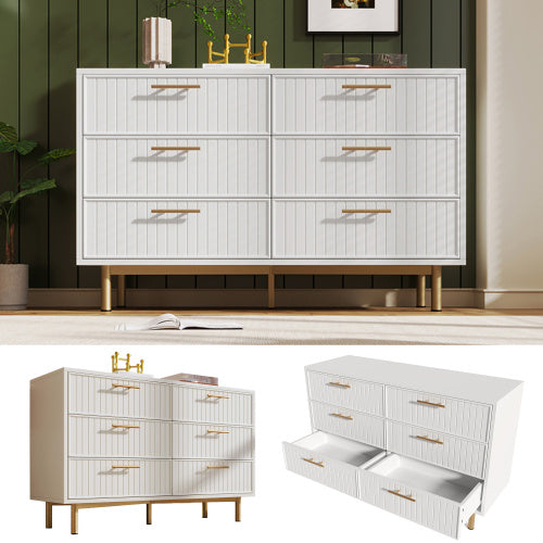 Modern White Sideboard Cabinet – 6 Drawer Storage Chest for Living Room
