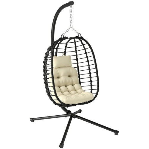 Hanging Egg Chair with Cushion and Stand – Rattan Outdoor Swing Chair