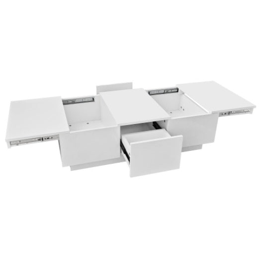 Black High Gloss Coffee Table – Living Room Table with Double Storage Drawers