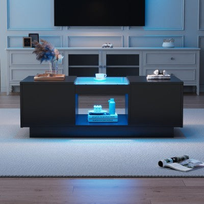 Modern LED Coffee Table with Storage & Drawers for Living Room