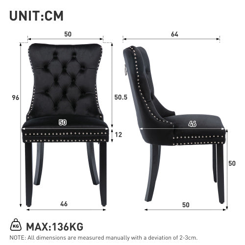 Set of 2 Modern Upholstered Velvet Dining Chairs with Wood Legs – Elegant Tufted Design