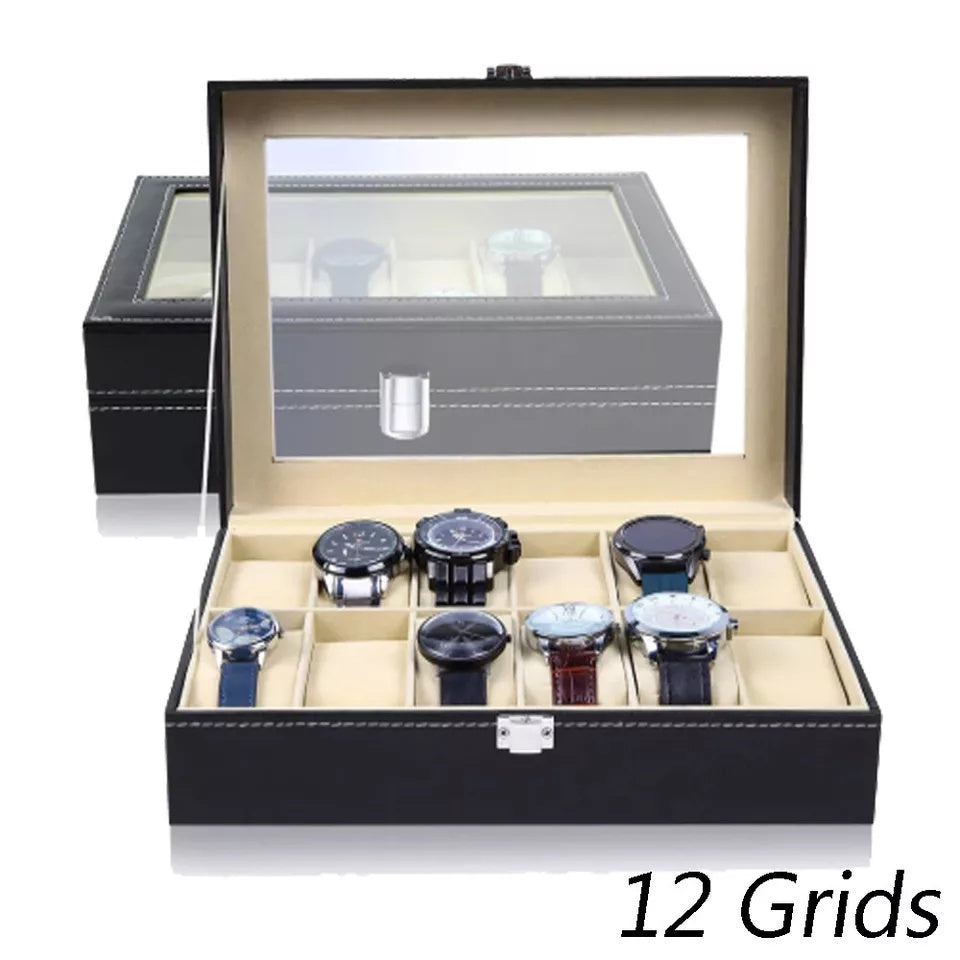 Elegant Leather Watch Box with Lockable Lid Organizer