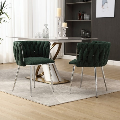 Modern Emerald Velvet Dining Chairs with Silver Legs – Set of 2