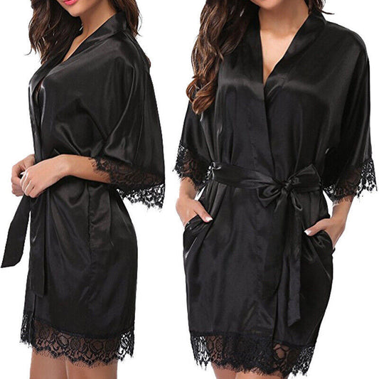 Elegant Satin Kimono Robe - Lightweight Sleepwear for Women, Bride or bridesmaid (UK Stock)