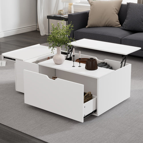 Modern White Lift Up Coffee Table – Storage Drawer Table for Living Room