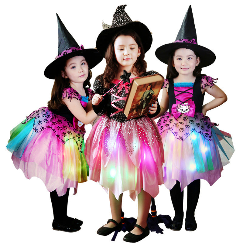 Kids Witch Halloween Costume – Purple Dress with Hat & Trick-or-Treat Bag