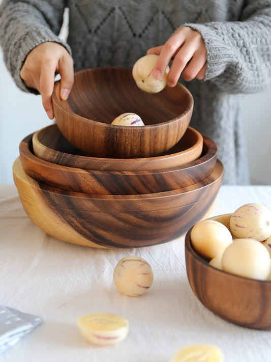 Natural Wooden Bowl – Handcrafted Fruit, Salad & Snack Bowl