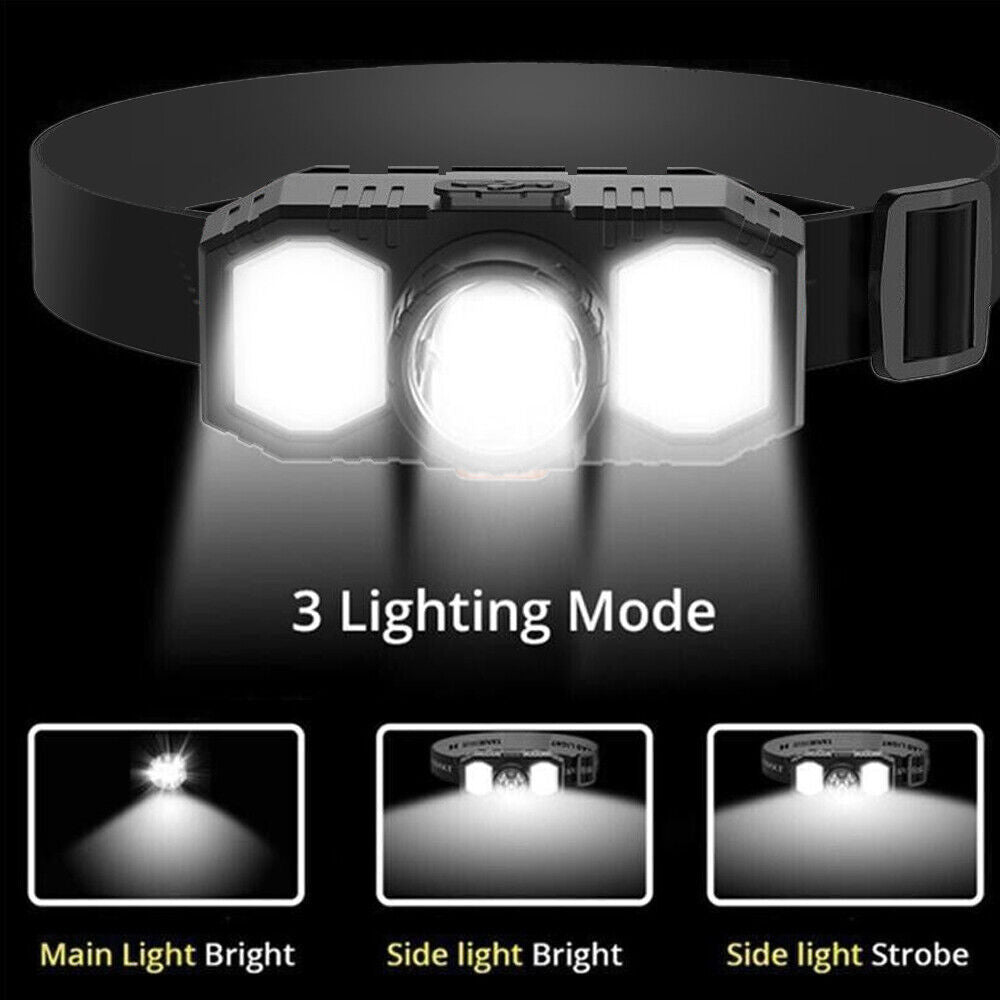 LED Head Torch - USB Rechargeable Waterproof Headlamp for Camping, Hiking & Work (UK Stock)