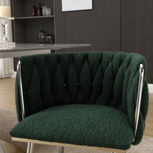 Modern Emerald Velvet Dining Chairs with Silver Legs – Set of 2