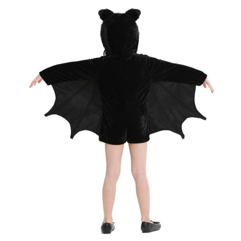 Kids Bat Halloween Costume – Black Cosplay Outfit with Hood & Wings
