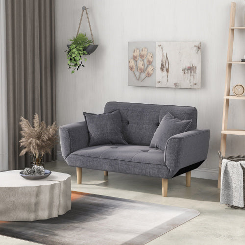 Modern Small Grey Fabric Sofa Bed – 2 Seater Recliner Couch for Living Room