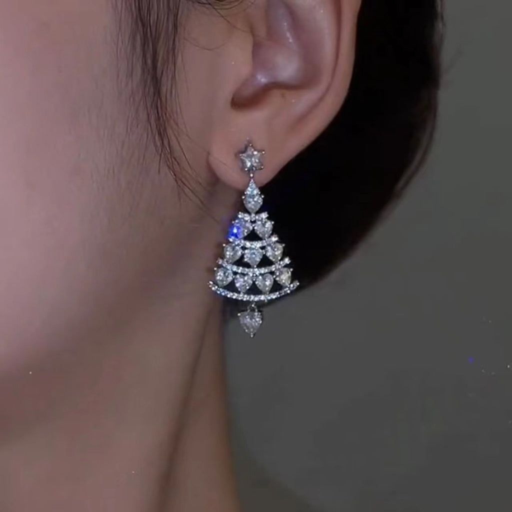 Silver Xmas Tree Earrings