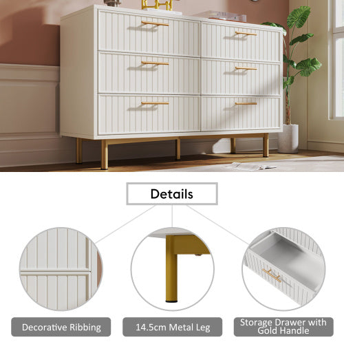 Modern White Sideboard Cabinet – 6 Drawer Storage Chest for Living Room