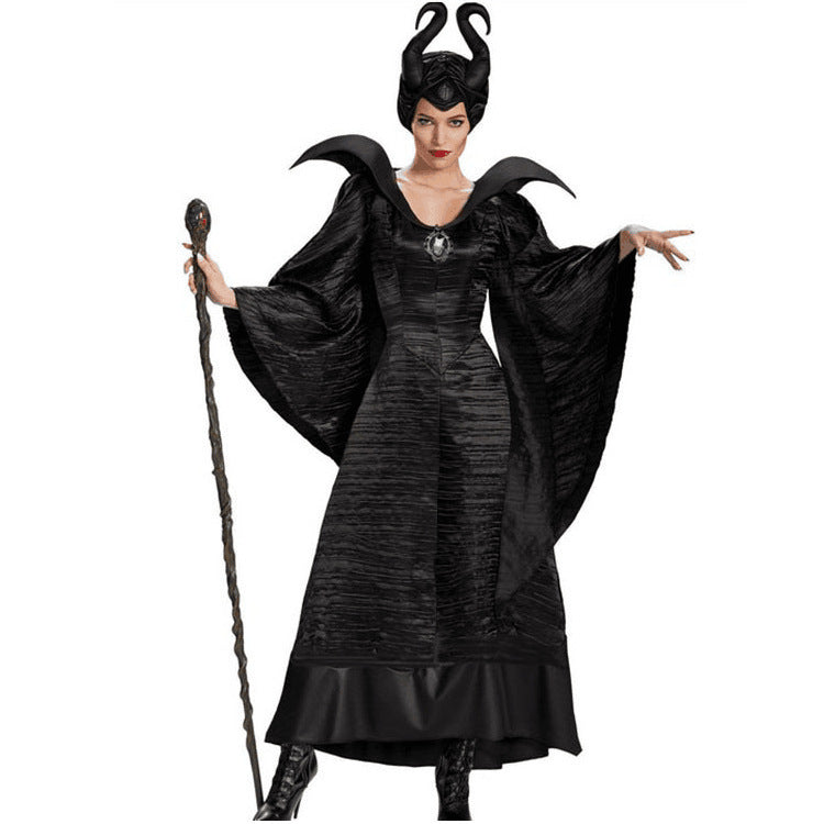 Women’s Maleficent Halloween Costume – Dark Queen Cosplay Outfit with Horns & Cape