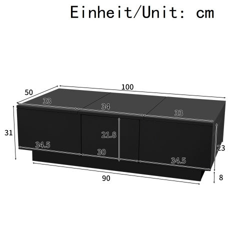 Black High Gloss Coffee Table – Living Room Table with Double Storage Drawers