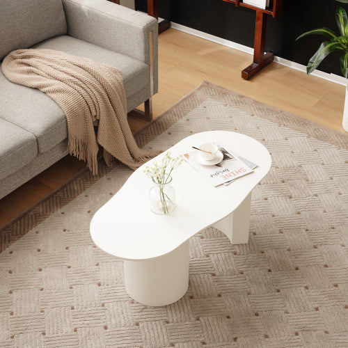 Modern White Coffee Table – Abstract Cloud Shaped Wooden Painted Table for Living Room
